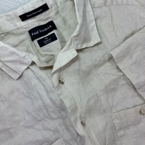 Paul Fredrick 100% Linen XXL Short Sleeve Button‎ Up Shirt Classic Fit Beige